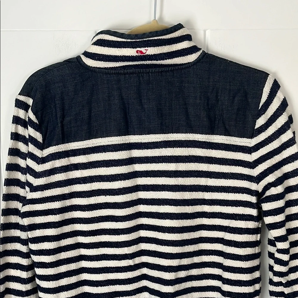 Vineyard Vines Navy and White Striped Quater-Zip Pullover
